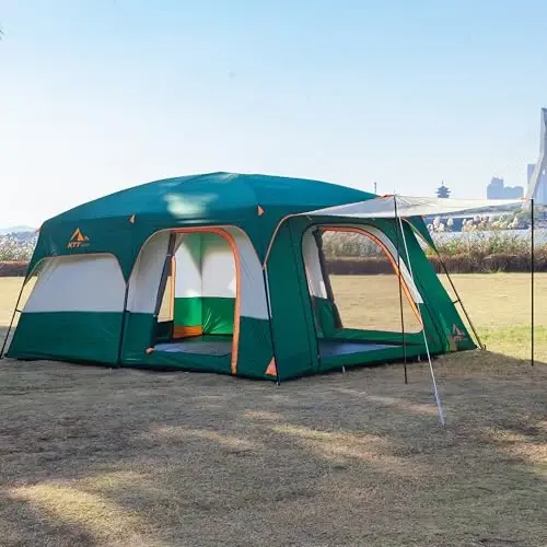 KTT Extra Large Tent 10-12-14 Person(B),Family Cabin Tents,2 Rooms,3 Doors and 3 Windows with Mesh,Straight Wall,Waterproof,Double Layer,Big Tent for Outdoor,Picnic,Camping,Family Gathering - 2