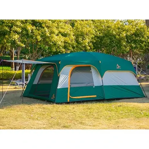 KTT Extra Large Tent 10-12-14 Person(B),Family Cabin Tents,2 Rooms,3 Doors and 3 Windows with Mesh,Straight Wall,Waterproof,Double Layer,Big Tent for Outdoor,Picnic,Camping,Family Gathering - 3