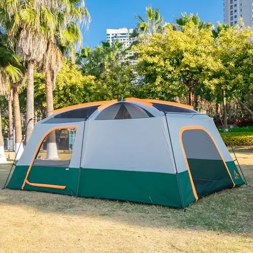KTT Extra Large Tent 10-12-14 Person(B),Family Cabin Tents,2 Rooms,3 Doors and 3 Windows with Mesh,Straight Wall,Waterproof,Double Layer,Big Tent for Outdoor,Picnic,Camping,Family Gathering - 5