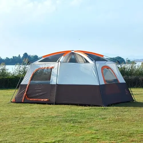KTT Extra Large Tent 10-12-14 Person(B),Family Cabin Tents,2 Rooms,3 Doors and 3 Windows with Mesh,Straight Wall,Waterproof,Double Layer,Big Tent for Outdoor,Picnic,Camping,Family Gathering - 3