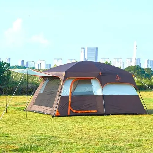 KTT Extra Large Tent 10-12-14 Person(B),Family Cabin Tents,2 Rooms,3 Doors and 3 Windows with Mesh,Straight Wall,Waterproof,Double Layer,Big Tent for Outdoor,Picnic,Camping,Family Gathering - 5