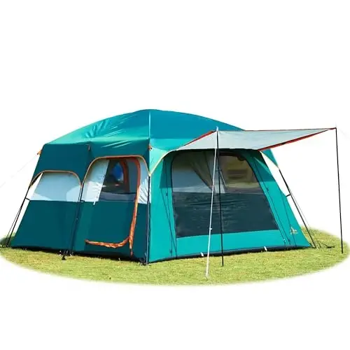 KTT Extra Large Tent 10-12-14 Person(B),Family Cabin Tents,2 Rooms,3 Doors and 3 Windows with Mesh,Straight Wall,Waterproof,Double Layer,Big Tent for Outdoor,Picnic,Camping,Family Gathering - 1
