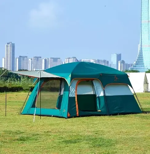 KTT Extra Large Tent 10-12-14 Person(B),Family Cabin Tents,2 Rooms,3 Doors and 3 Windows with Mesh,Straight Wall,Waterproof,Double Layer,Big Tent for Outdoor,Picnic,Camping,Family Gathering - 3