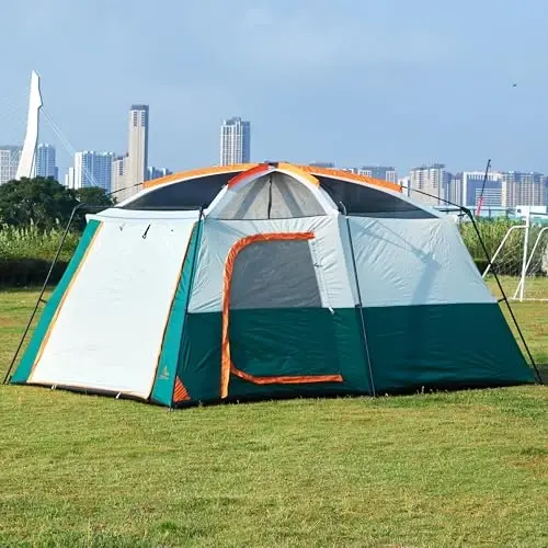 KTT Extra Large Tent 10-12-14 Person(B),Family Cabin Tents,2 Rooms,3 Doors and 3 Windows with Mesh,Straight Wall,Waterproof,Double Layer,Big Tent for Outdoor,Picnic,Camping,Family Gathering - 5