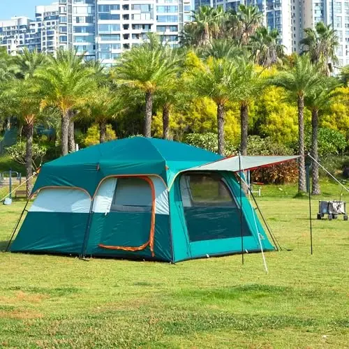 KTT Extra Large Tent 10-12-14 Person(B),Family Cabin Tents,2 Rooms,3 Doors and 3 Windows with Mesh,Straight Wall,Waterproof,Double Layer,Big Tent for Outdoor,Picnic,Camping,Family Gathering - 6
