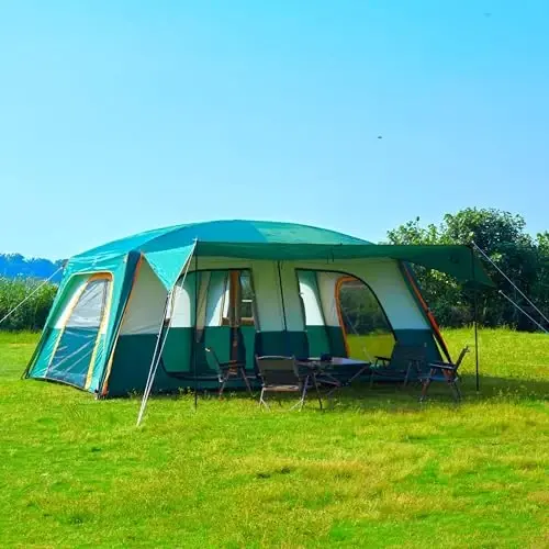 KTT Extra Large Tent 10-12-14 Person(B),Family Cabin Tents,2 Rooms,3 Doors and 3 Windows with Mesh,Straight Wall,Waterproof,Double Layer,Big Tent for Outdoor,Picnic,Camping,Family Gathering - 3