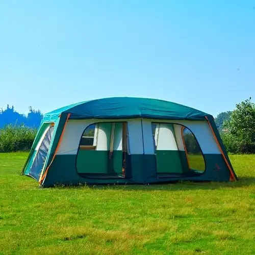 KTT Extra Large Tent 10-12-14 Person(B),Family Cabin Tents,2 Rooms,3 Doors and 3 Windows with Mesh,Straight Wall,Waterproof,Double Layer,Big Tent for Outdoor,Picnic,Camping,Family Gathering - 6