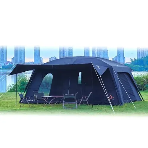 KTT Extra Large Tent 10-12-14 Person(B),Family Cabin Tents,2 Rooms,3 Doors and 3 Windows with Mesh,Straight Wall,Waterproof,Double Layer,Big Tent for Outdoor,Picnic,Camping,Family Gathering - 1