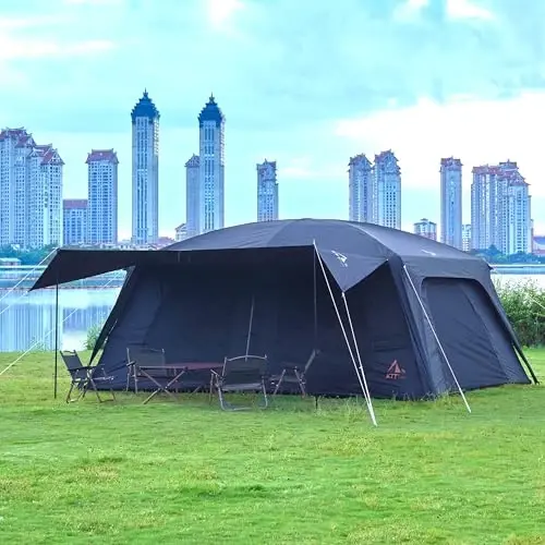 KTT Extra Large Tent 10-12-14 Person(B),Family Cabin Tents,2 Rooms,3 Doors and 3 Windows with Mesh,Straight Wall,Waterproof,Double Layer,Big Tent for Outdoor,Picnic,Camping,Family Gathering - 4