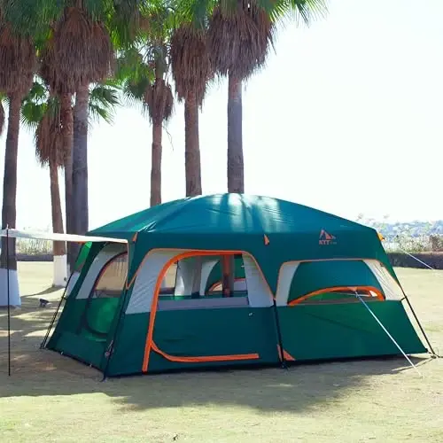 KTT Extra Large Tent 10-12-14 Person(Style-B),Family Cabin Tents,2 Rooms,3 Doors and 3 Windows with Mesh,Straight Wall,Waterproof,Double Layer,Big Tent for Outdoor,Picnic,Camping,Family Gathering - 3
