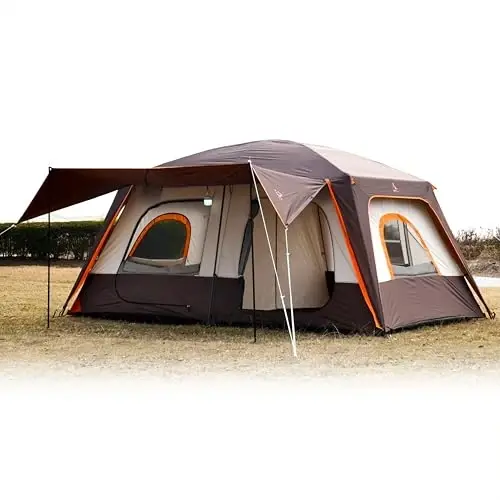 KTT Extra Large Tent 10-12 Person,Family Cabin Tents,2 Rooms,3 Doors and 3 Windows with Mesh,Straight Wall,Waterproof,Double Layer,Big Tent for Outdoor,Picnic,Camping,Family Gathering - 1