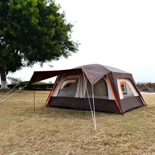 KTT Extra Large Tent 10-12 Person,Family Cabin Tents,2 Rooms,3 Doors and 3 Windows with Mesh,Straight Wall,Waterproof,Double Layer,Big Tent for Outdoor,Picnic,Camping,Family Gathering - KTT (1)