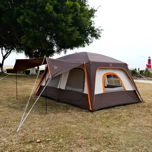 KTT Extra Large Tent 10-12 Person,Family Cabin Tents,2 Rooms,3 Doors and 3 Windows with Mesh,Straight Wall,Waterproof,Double Layer,Big Tent for Outdoor,Picnic,Camping,Family Gathering - 3