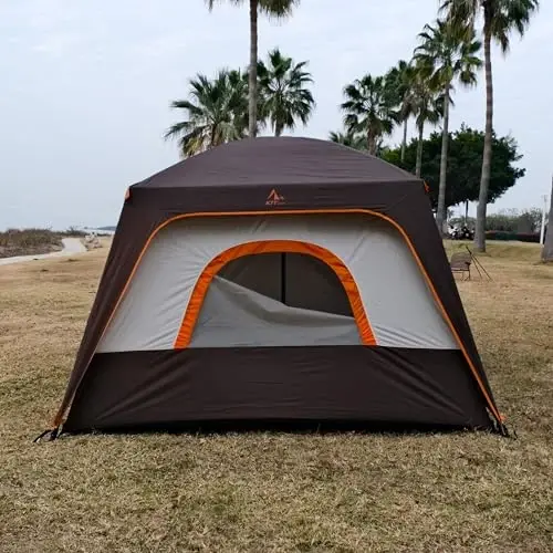 KTT Extra Large Tent 10-12 Person,Family Cabin Tents,2 Rooms,3 Doors and 3 Windows with Mesh,Straight Wall,Waterproof,Double Layer,Big Tent for Outdoor,Picnic,Camping,Family Gathering - 4
