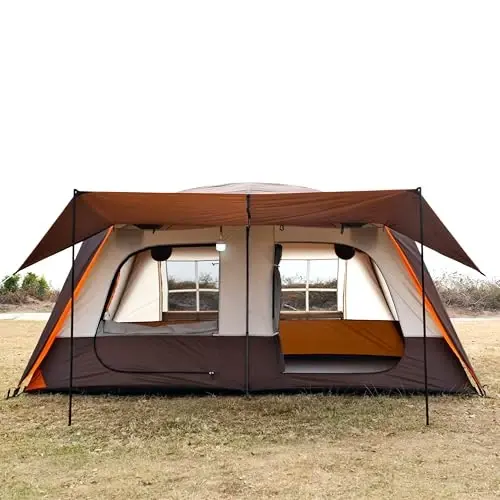 KTT Extra Large Tent 10-12 Person,Family Cabin Tents,2 Rooms,3 Doors and 3 Windows with Mesh,Straight Wall,Waterproof,Double Layer,Big Tent for Outdoor,Picnic,Camping,Family Gathering - 5