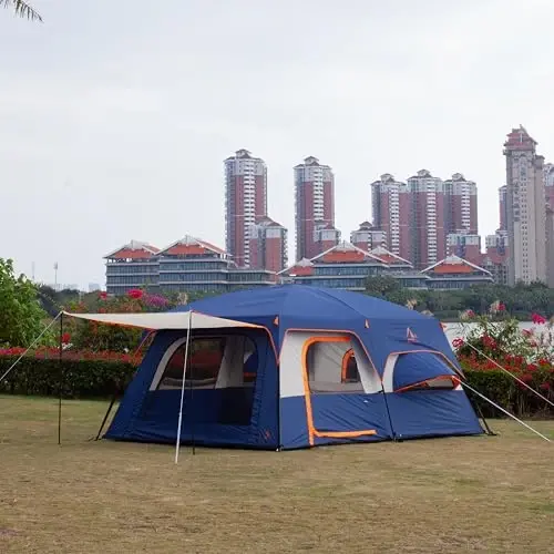 KTT Extra Large Tent 10-12 Person,Family Cabin Tents,2 Rooms,3 Doors and 3 Windows with Mesh,Straight Wall,Waterproof,Double Layer,Big Tent for Outdoor,Picnic,Camping,Family Gathering - 2