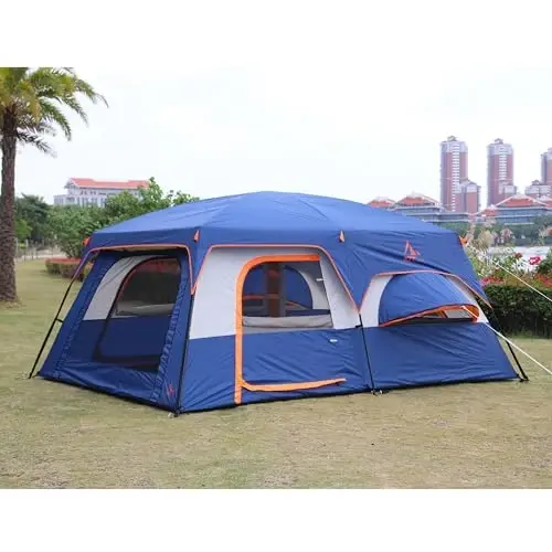 KTT Extra Large Tent 10-12 Person,Family Cabin Tents,2 Rooms,3 Doors and 3 Windows with Mesh,Straight Wall,Waterproof,Double Layer,Big Tent for Outdoor,Picnic,Camping,Family Gathering - 3