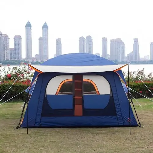 KTT Extra Large Tent 10-12 Person,Family Cabin Tents,2 Rooms,3 Doors and 3 Windows with Mesh,Straight Wall,Waterproof,Double Layer,Big Tent for Outdoor,Picnic,Camping,Family Gathering - 4