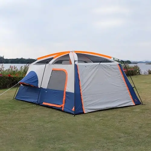 KTT Extra Large Tent 10-12 Person,Family Cabin Tents,2 Rooms,3 Doors and 3 Windows with Mesh,Straight Wall,Waterproof,Double Layer,Big Tent for Outdoor,Picnic,Camping,Family Gathering - 5
