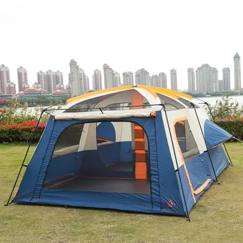 KTT Extra Large Tent 10-12 Person,Family Cabin Tents,2 Rooms,3 Doors and 3 Windows with Mesh,Straight Wall,Waterproof,Double Layer,Big Tent for Outdoor,Picnic,Camping,Family Gathering - 6