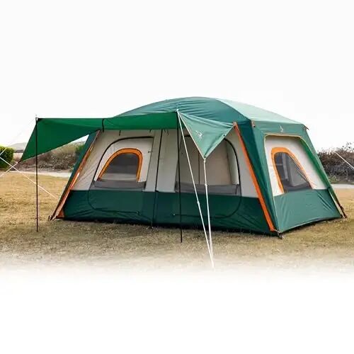 KTT Extra Large Tent 10-12 Person,Family Cabin Tents,2 Rooms,3 Doors and 3 Windows with Mesh,Straight Wall,Waterproof,Double Layer,Big Tent for Outdoor,Picnic,Camping,Family Gathering - KTT