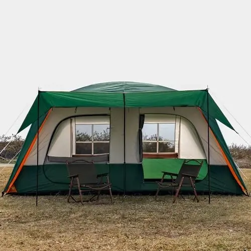KTT Extra Large Tent 10-12 Person,Family Cabin Tents,2 Rooms,3 Doors and 3 Windows with Mesh,Straight Wall,Waterproof,Double Layer,Big Tent for Outdoor,Picnic,Camping,Family Gathering - 3
