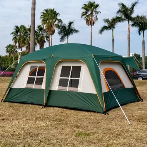 KTT Extra Large Tent 10-12 Person,Family Cabin Tents,2 Rooms,3 Doors and 3 Windows with Mesh,Straight Wall,Waterproof,Double Layer,Big Tent for Outdoor,Picnic,Camping,Family Gathering - 4