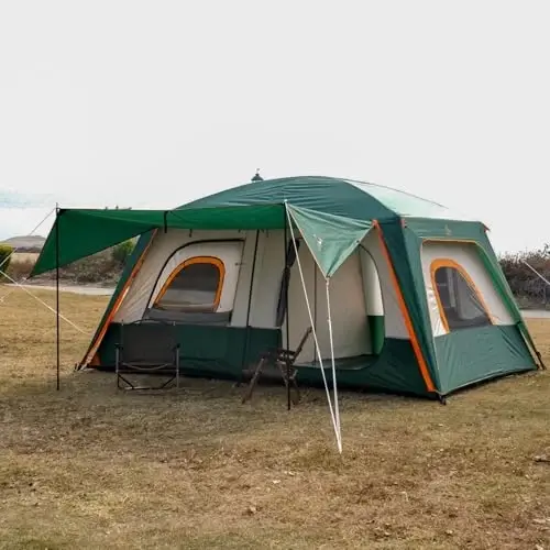 KTT Extra Large Tent 10-12 Person,Family Cabin Tents,2 Rooms,3 Doors and 3 Windows with Mesh,Straight Wall,Waterproof,Double Layer,Big Tent for Outdoor,Picnic,Camping,Family Gathering - 6