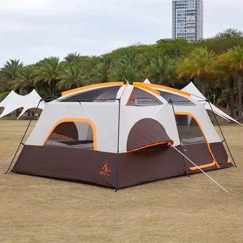 KTT Extra Large Tent 10-12 Person,Family Cabin Tents,2 Rooms,3 Doors and 3 Windows with Mesh,Straight Wall,Waterproof,Double Layer,Big Tent for Outdoor,Picnic,Camping,Family Gathering - 3