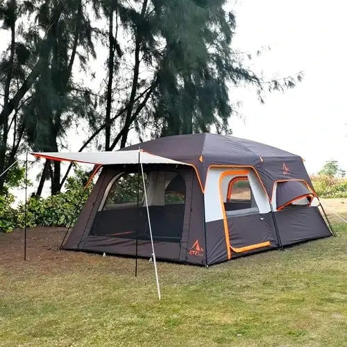 KTT Extra Large Tent 10-12 Person,Family Cabin Tents,2 Rooms,3 Doors and 3 Windows with Mesh,Straight Wall,Waterproof,Double Layer,Big Tent for Outdoor,Picnic,Camping,Family Gathering - 5