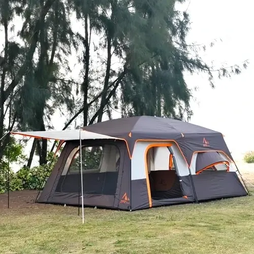 KTT Extra Large Tent 10-12 Person,Family Cabin Tents,2 Rooms,3 Doors and 3 Windows with Mesh,Straight Wall,Waterproof,Double Layer,Big Tent for Outdoor,Picnic,Camping,Family Gathering - 6