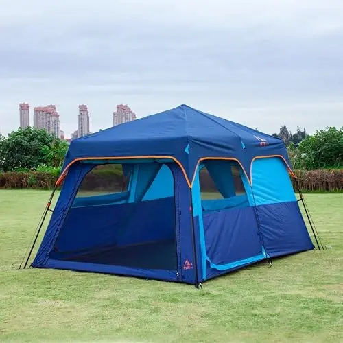 KTT Extra Large Tent 6-10-12-14 Person(A),Family Cabin Tents,2 Rooms,3 Doors and 3 Windows with Mesh,Straight Wall,Waterproof,Double Layer,Big Tent for Outdoor,Picnic,Camping,Family Gathering - 2