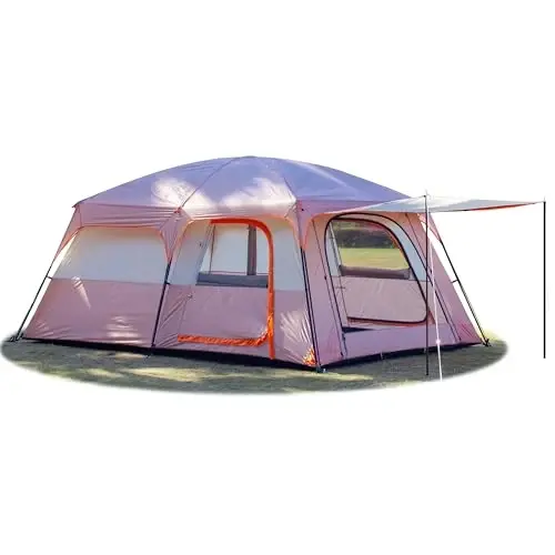 KTT Extra Large Tent 6-10-12-14 Person(A),Family Cabin Tents,2 Rooms,3 Doors and 3 Windows with Mesh,Straight Wall,Waterproof,Double Layer,Big Tent for Outdoor,Picnic,Camping,Family Gathering 