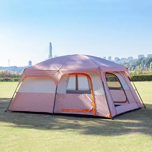 KTT Extra Large Tent 6-10-12-14 Person(A),Family Cabin Tents,2 Rooms,3 Doors and 3 Windows with Mesh,Straight Wall,Waterproof,Double Layer,Big Tent for Outdoor,Picnic,Camping,Family Gathering - 2