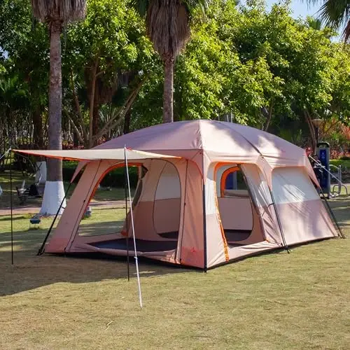 KTT Extra Large Tent 6-10-12-14 Person(A),Family Cabin Tents,2 Rooms,3 Doors and 3 Windows with Mesh,Straight Wall,Waterproof,Double Layer,Big Tent for Outdoor,Picnic,Camping,Family Gathering - 3