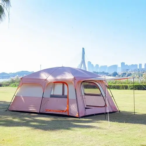 KTT Extra Large Tent 6-10-12-14 Person(A),Family Cabin Tents,2 Rooms,3 Doors and 3 Windows with Mesh,Straight Wall,Waterproof,Double Layer,Big Tent for Outdoor,Picnic,Camping,Family Gathering - 5