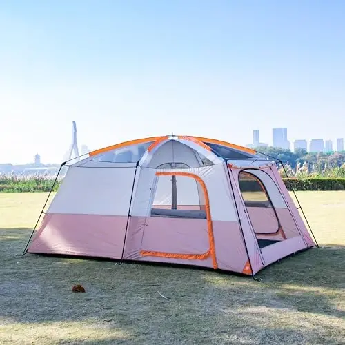 KTT Extra Large Tent 6-10-12-14 Person(A),Family Cabin Tents,2 Rooms,3 Doors and 3 Windows with Mesh,Straight Wall,Waterproof,Double Layer,Big Tent for Outdoor,Picnic,Camping,Family Gathering - 6
