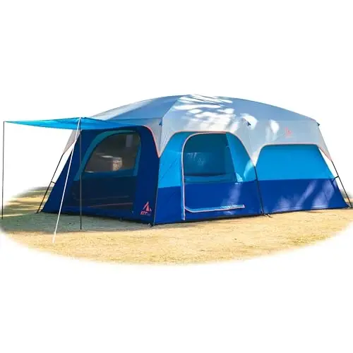 KTT Extra Large Tent 6-10-12-14 Person(A),Family Cabin Tents,2 Rooms,3 Doors and 3 Windows with Mesh,Straight Wall,Waterproof,Double Layer,Big Tent for Outdoor,Picnic,Camping,Family Gathering - KTT
