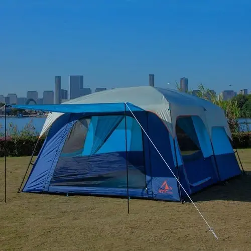 KTT Extra Large Tent 6-10-12-14 Person(A),Family Cabin Tents,2 Rooms,3 Doors and 3 Windows with Mesh,Straight Wall,Waterproof,Double Layer,Big Tent for Outdoor,Picnic,Camping,Family Gathering - 5