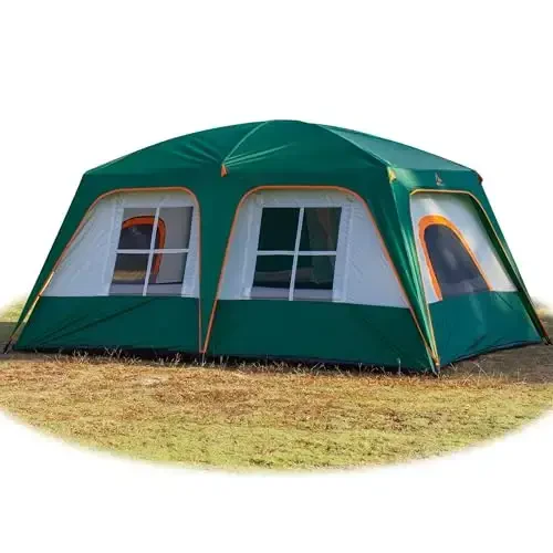 KTT Extra Large Tent 6-10-12-14 Person(A),Family Cabin Tents,2 Rooms,3 Doors and 3 Windows with Mesh,Straight Wall,Waterproof,Double Layer,Big Tent for Outdoor,Picnic,Camping,Family Gathering 