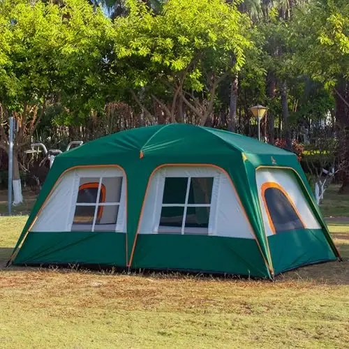 KTT Extra Large Tent 6-10-12-14 Person(A),Family Cabin Tents,2 Rooms,3 Doors and 3 Windows with Mesh,Straight Wall,Waterproof,Double Layer,Big Tent for Outdoor,Picnic,Camping,Family Gathering - 5