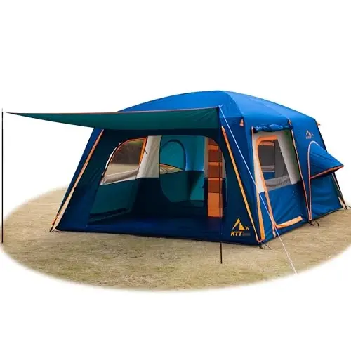 KTT Extra Large Tent 6-10-12-14 Person(A),Family Cabin Tents,2 Rooms,3 Doors and 3 Windows with Mesh,Straight Wall,Waterproof,Double Layer,Big Tent for Outdoor,Picnic,Camping,Family Gathering - KTT