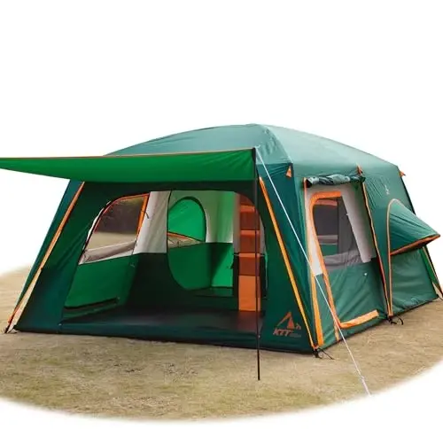 KTT Extra Large Tent 6-10-12-14 Person(A),Family Cabin Tents,2 Rooms,3 Doors and 3 Windows with Mesh,Straight Wall,Waterproof,Double Layer,Big Tent for Outdoor,Picnic,Camping,Family Gathering - 1