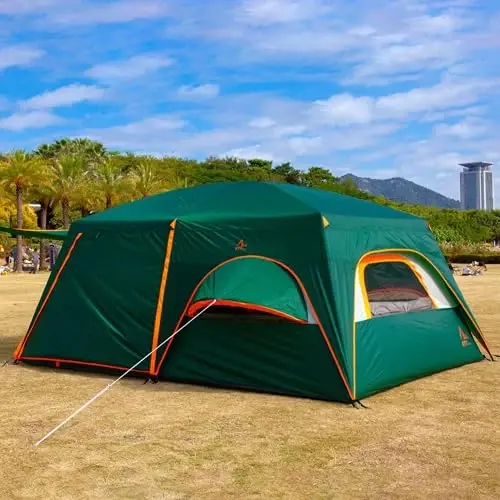 KTT Extra Large Tent 6-10-12-14 Person(A),Family Cabin Tents,2 Rooms,3 Doors and 3 Windows with Mesh,Straight Wall,Waterproof,Double Layer,Big Tent for Outdoor,Picnic,Camping,Family Gathering - 2