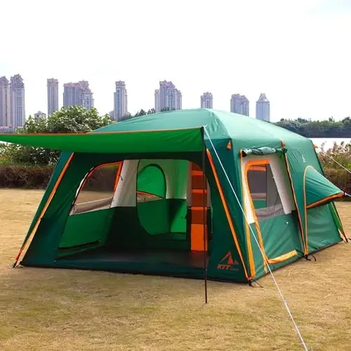 KTT Extra Large Tent 6-10-12-14 Person(A),Family Cabin Tents,2 Rooms,3 Doors and 3 Windows with Mesh,Straight Wall,Waterproof,Double Layer,Big Tent for Outdoor,Picnic,Camping,Family Gathering - 3