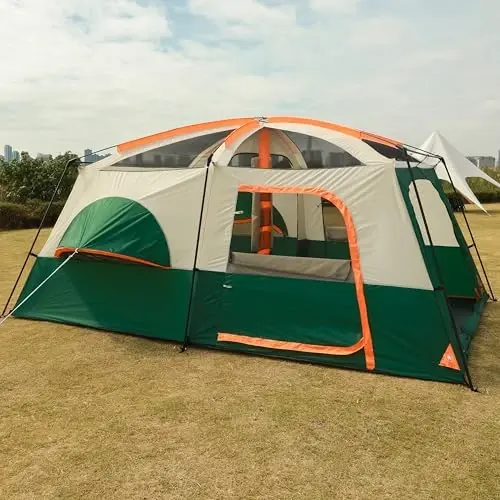 KTT Extra Large Tent 6-10-12-14 Person(A),Family Cabin Tents,2 Rooms,3 Doors and 3 Windows with Mesh,Straight Wall,Waterproof,Double Layer,Big Tent for Outdoor,Picnic,Camping,Family Gathering - 5