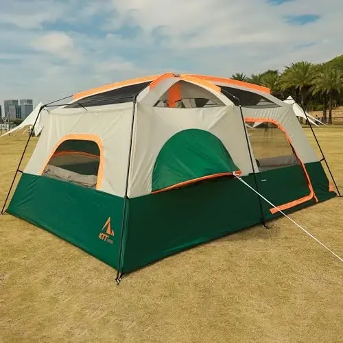 KTT Extra Large Tent 6-10-12-14 Person(A),Family Cabin Tents,2 Rooms,3 Doors and 3 Windows with Mesh,Straight Wall,Waterproof,Double Layer,Big Tent for Outdoor,Picnic,Camping,Family Gathering - 6