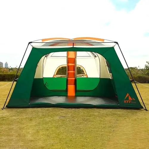 KTT Extra Large Tent 6-10-12-14 Person(A),Family Cabin Tents,2 Rooms,3 Doors and 3 Windows with Mesh,Straight Wall,Waterproof,Double Layer,Big Tent for Outdoor,Picnic,Camping,Family Gathering - 7