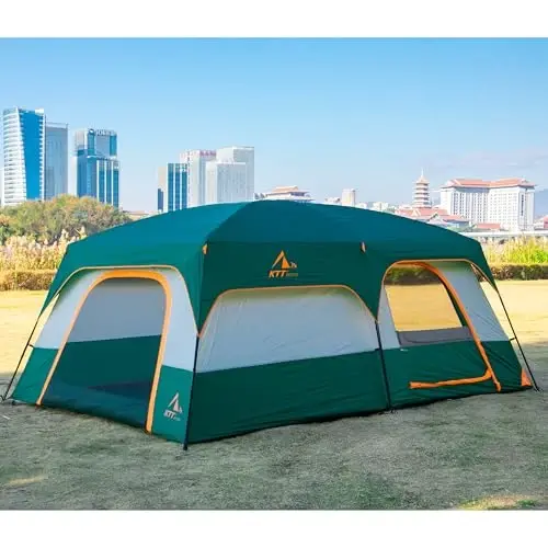KTT Extra Large Tent 6-10-12-14 Person(A),Family Cabin Tents,2 Rooms,3 Doors and 3 Windows with Mesh,Straight Wall,Waterproof,Double Layer,Big Tent for Outdoor,Picnic,Camping,Family Gathering - 3