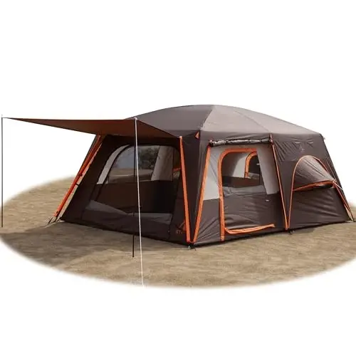 KTT Extra Large Tent 6-10-12-14 Person(A),Family Cabin Tents,2 Rooms,3 Doors and 3 Windows with Mesh,Straight Wall,Waterproof,Double Layer,Big Tent for Outdoor,Picnic,Camping,Family Gathering 